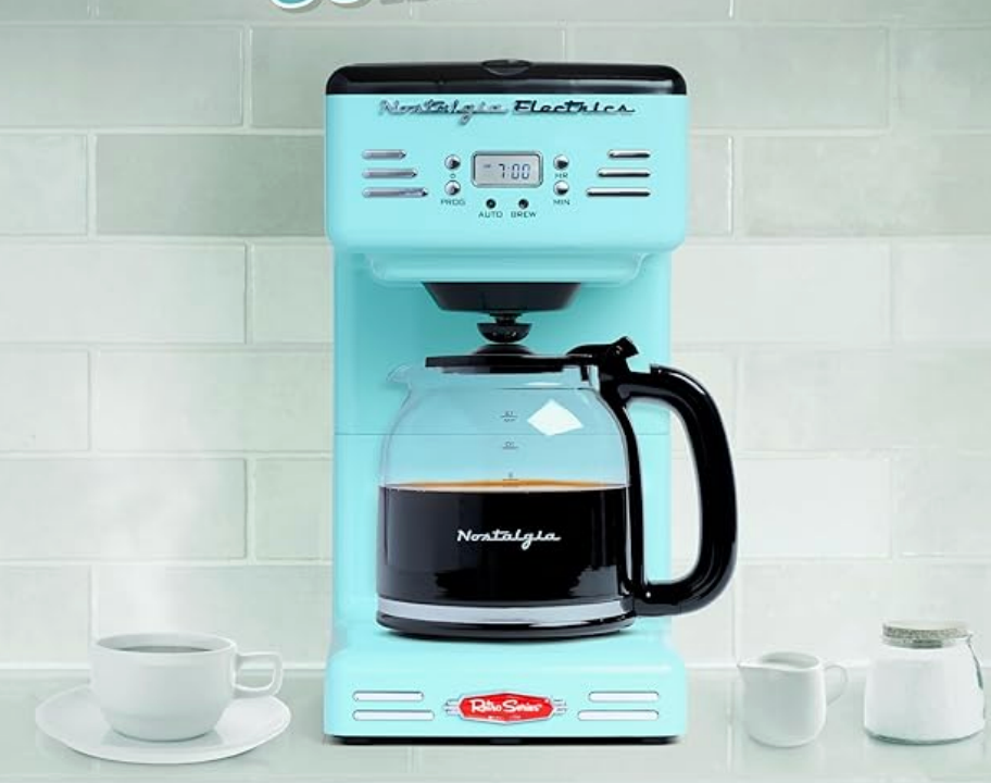Retro 12-Cup Programmable Coffee Maker with LED Display, Auto Shut-Off, Keep Warm & Pause-and-Serve Function – Aqua