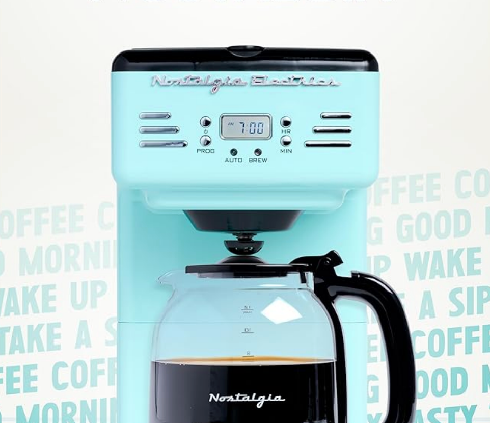 Retro 12-Cup Programmable Coffee Maker with LED Display, Auto Shut-Off, Keep Warm & Pause-and-Serve Function – Aqua