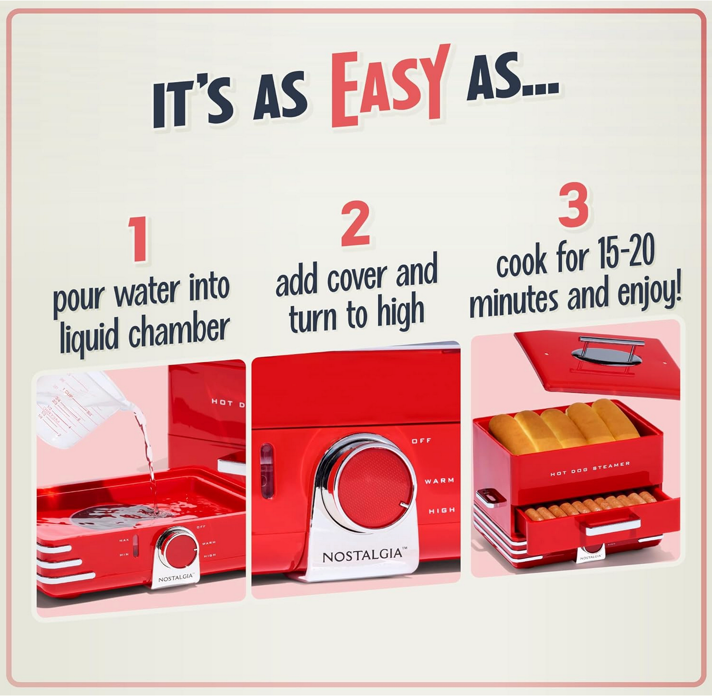 Extra Large Diner-Style Steamer with 20 Hot Dog and 6 Bun Capacity – Ideal for Sausages, Brats, Vegetables, and Fish