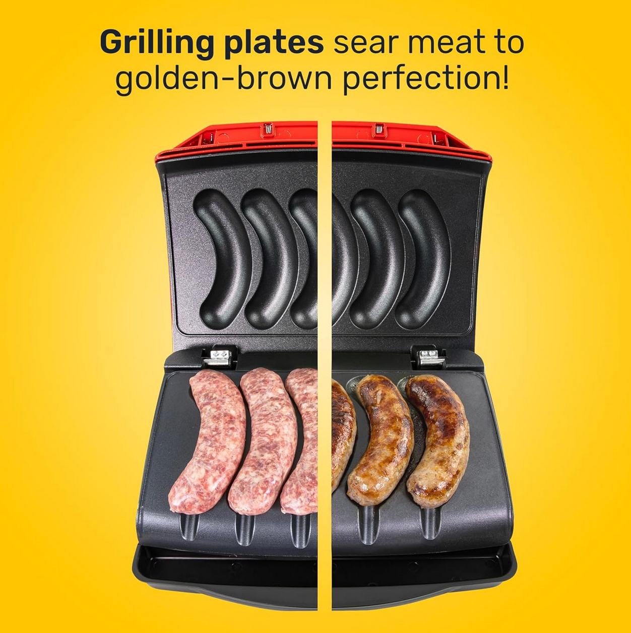 Nostalgia 5-Link Electric Sausage and Brat Grill with Drip Tray, Handle, and Cord Storage — Perfect for Beef, Turkey, Chicken, Veggie Sausages, and Hot Dogs