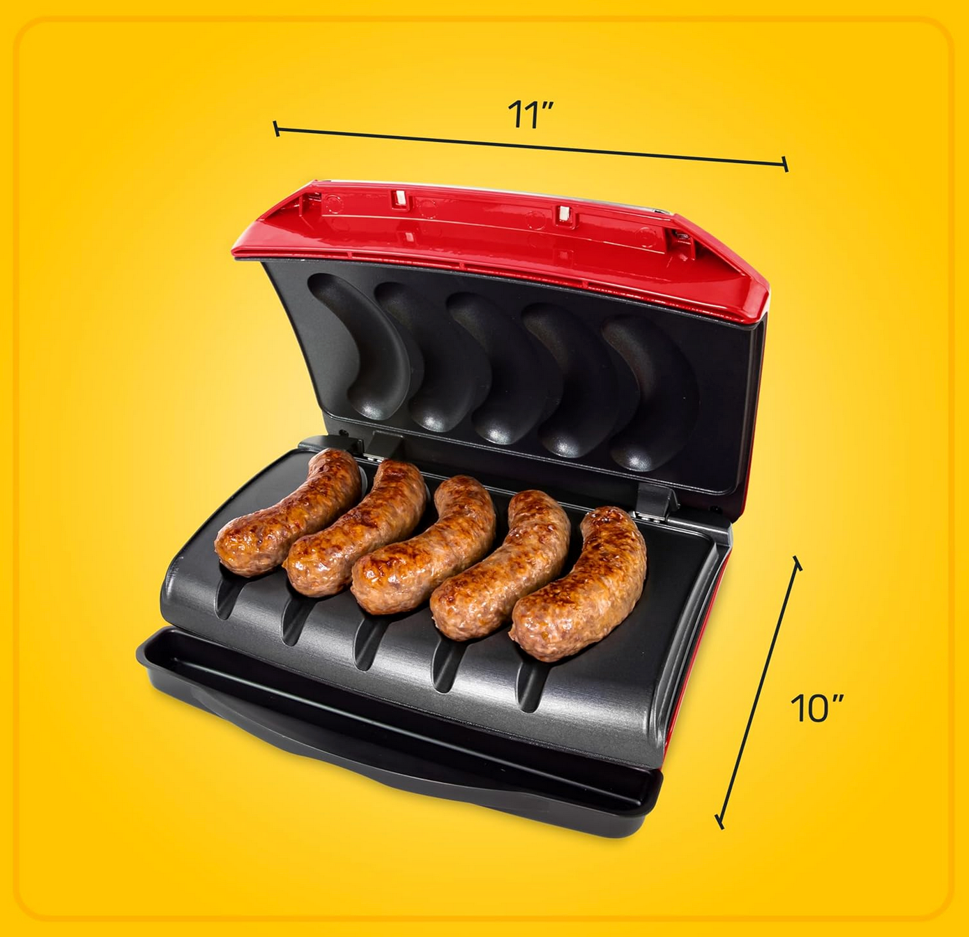 Nostalgia 5-Link Electric Sausage and Brat Grill with Drip Tray, Handle, and Cord Storage — Perfect for Beef, Turkey, Chicken, Veggie Sausages, and Hot Dogs