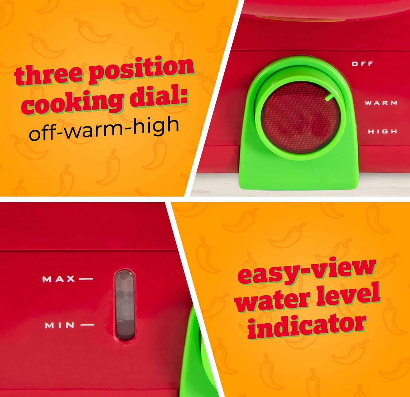 2-Tier Electric Food Steamer for Tamales, Veggies, Potstickers, Hot Dogs, and Eggs — Red & Green