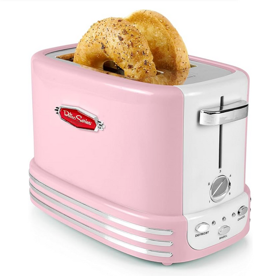 Retro Wide 2-Slice Toaster with Crumb Tray, Cord Storage & 5 Toasting Levels – Pink