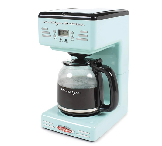 Retro 12-Cup Programmable Coffee Maker with LED Display, Auto Shut-Off, Keep Warm & Pause-and-Serve Function – Aqua