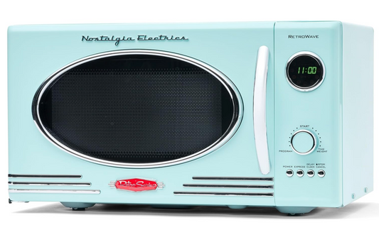 Retro Countertop Microwave Oven, 0.9 Cu. Ft., 800 Watts with LED Digital Display, Child Lock, Easy Clean Interior – Aqua