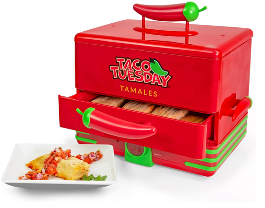 2-Tier Electric Food Steamer for Tamales, Veggies, Potstickers, Hot Dogs, and Eggs — Red & Green