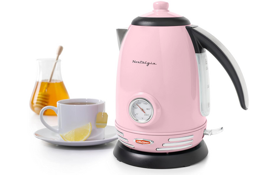 Retro Style Stainless Steel Electric Kettle with Tea Infuser — Pink